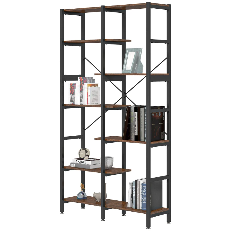 HOMCOM Grande Scaffale Libreria da Parete in Legno e Metallo Nero con 6 Ripiani, Stile Vintage Industriale, 100x30x182cm