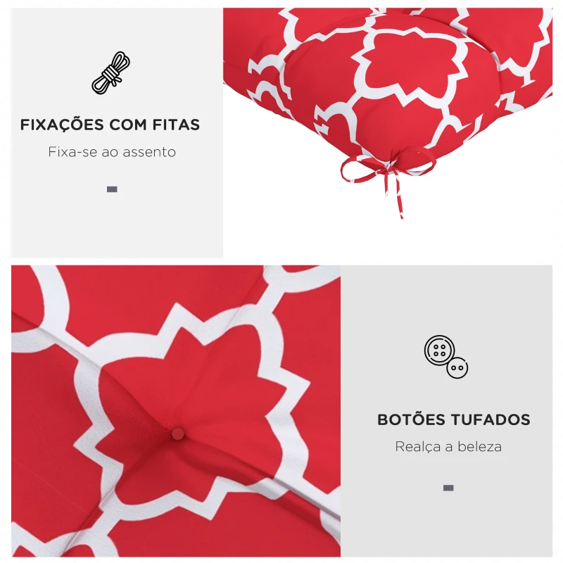 Outsunny Conjunto de 4 Almofadas para Cadeiras de Sala 48x48x7 cm Impermeáveis e Anti-UV com 2 Fitas de Fixação Vermelho
