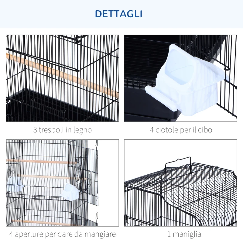 PawHut Voliera Gabbia per Uccelli Realizzata in Filo di Ferro con Vassoio 47.5 x 36 x 91cm Nero