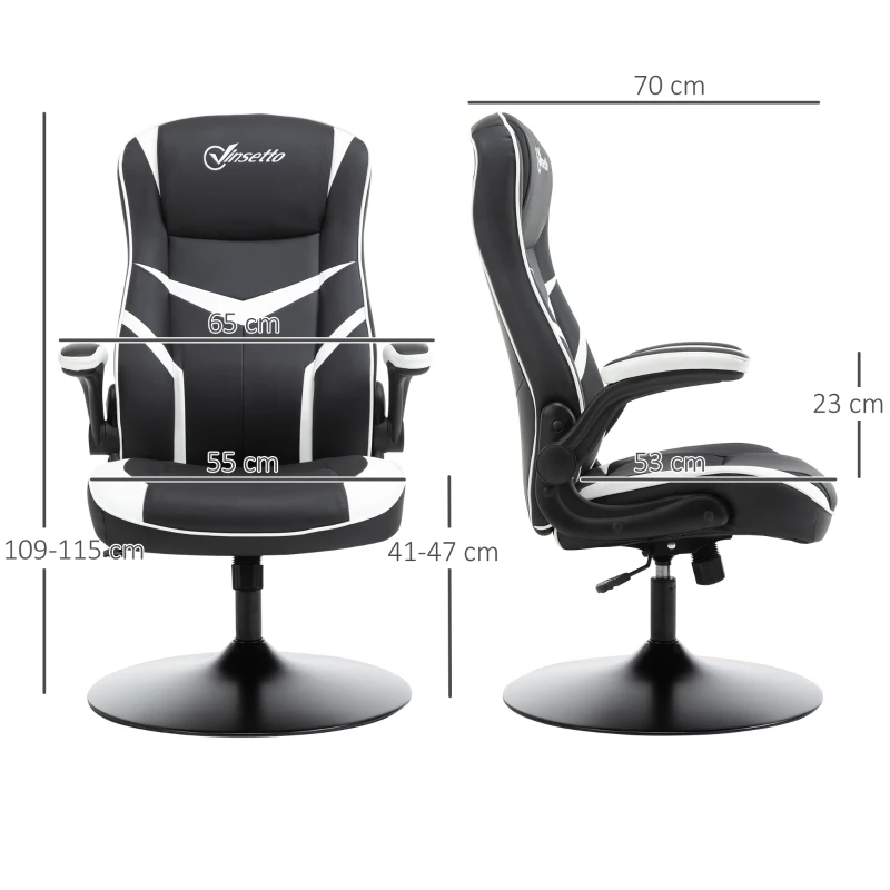 Vinsetto Poltrona da Gaming da Ufficio Ergonomica, Altezza Regolabile, Base Fissa, Braccioli Pieghevoli Nero e Bianco