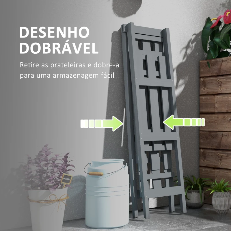 Outsunny Suporte de Madeira para Plantas Dobrável de 3 Níveis com Estrutura em Forma de A para Jardim Pátio 100x36x112 cm Cinza