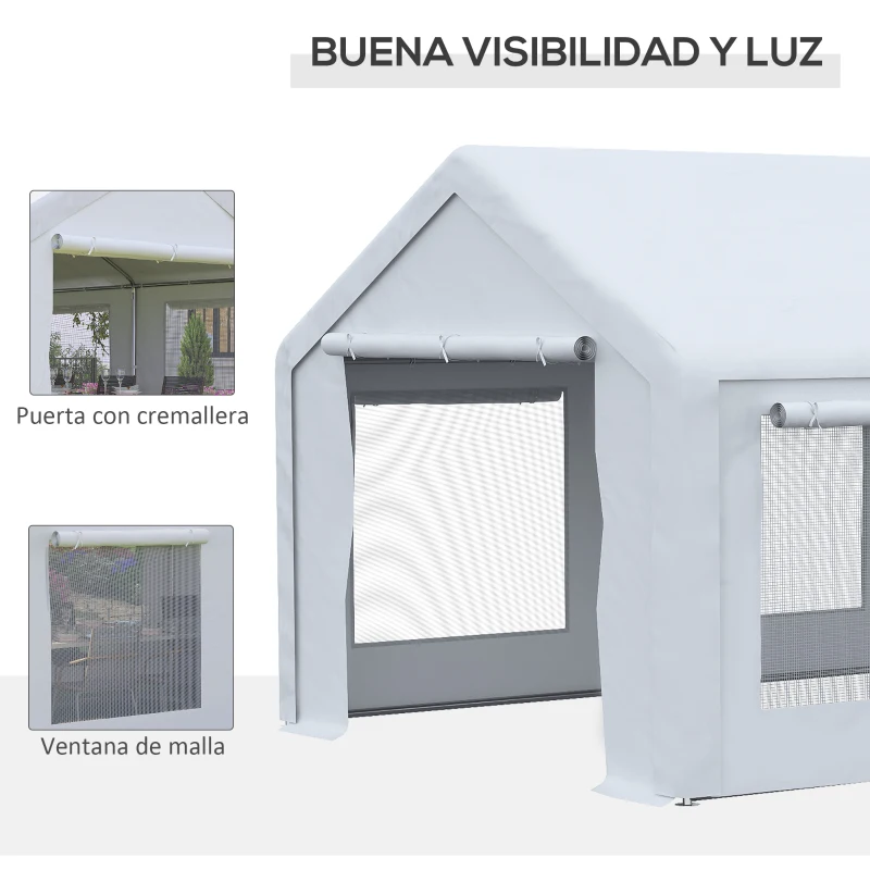 Outsunny Carpa para Fiestas 6x3 m Pabellón de Jardín con 2 Paredes Laterales Extraíbles 2 Puertas y 6 Ventanas con Cremalleras Protección UV Cenador para Eventos Celebraciones Blanco