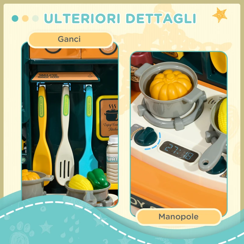 AIYAPLAY Cucina Giocattolo per Bambini 3-6 Anni da 77 Pezzi con Rubinetto, Suoni Realistici e Luci