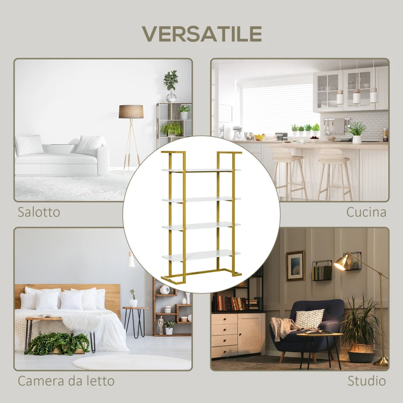 HOMCOM Mobile Libreria a 4 Livelli Rialzato e Multiuso, in MDF e Acciaio, 92x35x152cm