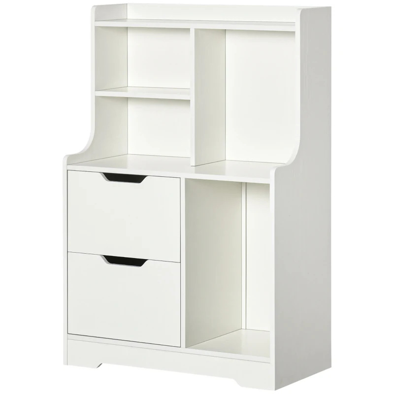 HOMCOM Mobile Dispensa in MDF con 2 Cassetti e Ripiani Aperti per Soggiorno, Ingresso e Cucina, 73x35x110 cm, Bianco