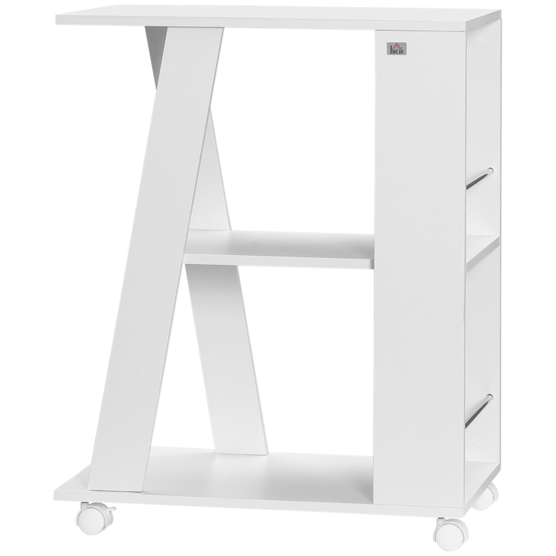 HOMCOM Carrello da Cucina Portavivande in Legno con 2 Ripiani e Ruote, 60x38x77cm, Bianco