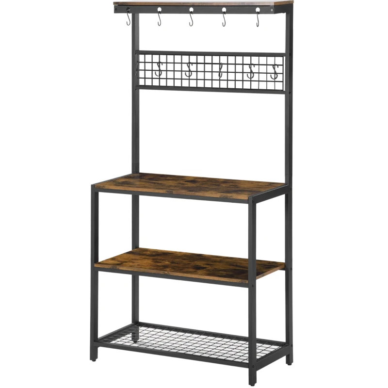 HOMCOM Mobile Cucina a 4 Livelli con Griglia e Ganci Portaoggetti, in Acciaio e Truciolato, 84.4x40x170 cm