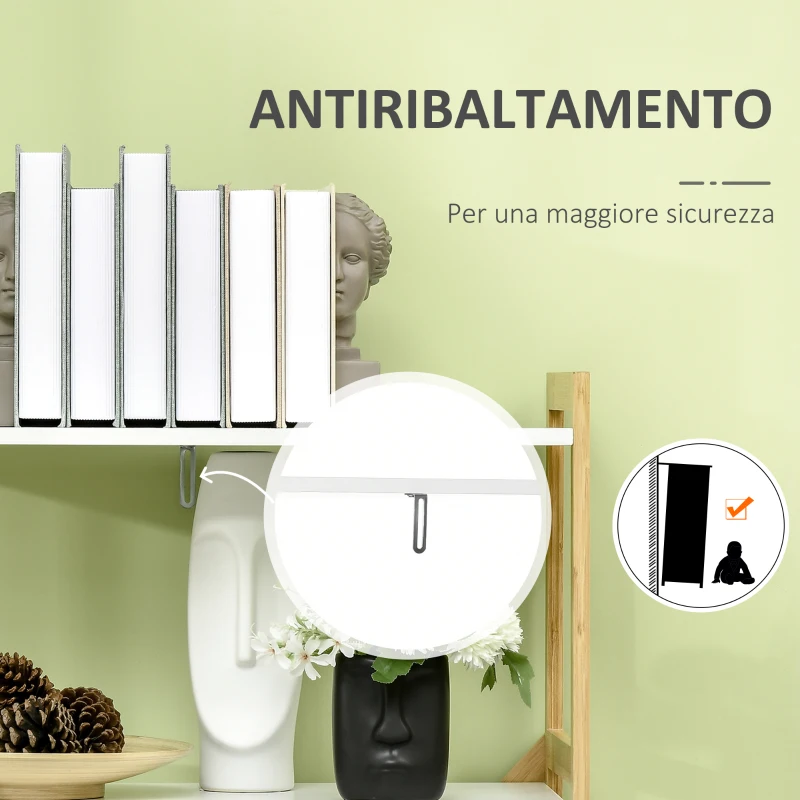 HOMCOM Scaffalatura a 5 Piani in Bamboo e MDF, Mobile Libreria per Soggiorno, Cucina e Camera da Letto, 70x37.5x150 cm