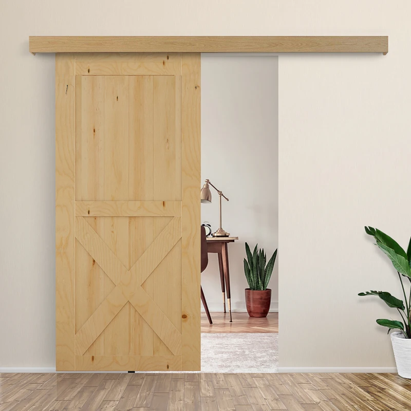 HOMCOM Binario con Kit di Accessori per Porte Scorrevoli in Stile Rustico in Legno