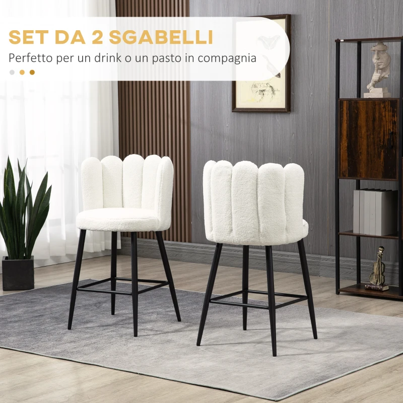 HOMCOM Sgabelli da Cucina Set 2 Pz in Poliestere, Acciaio e Gommapiuma con Poggiapiedi Regolabile, 52x53x93 cm