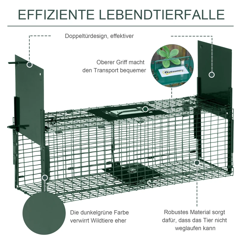 Outsunny Pułapka na żywe zwierzęta, precyzyjny mechanizm łapania, 60 x 18 x 20 cm, Zielony