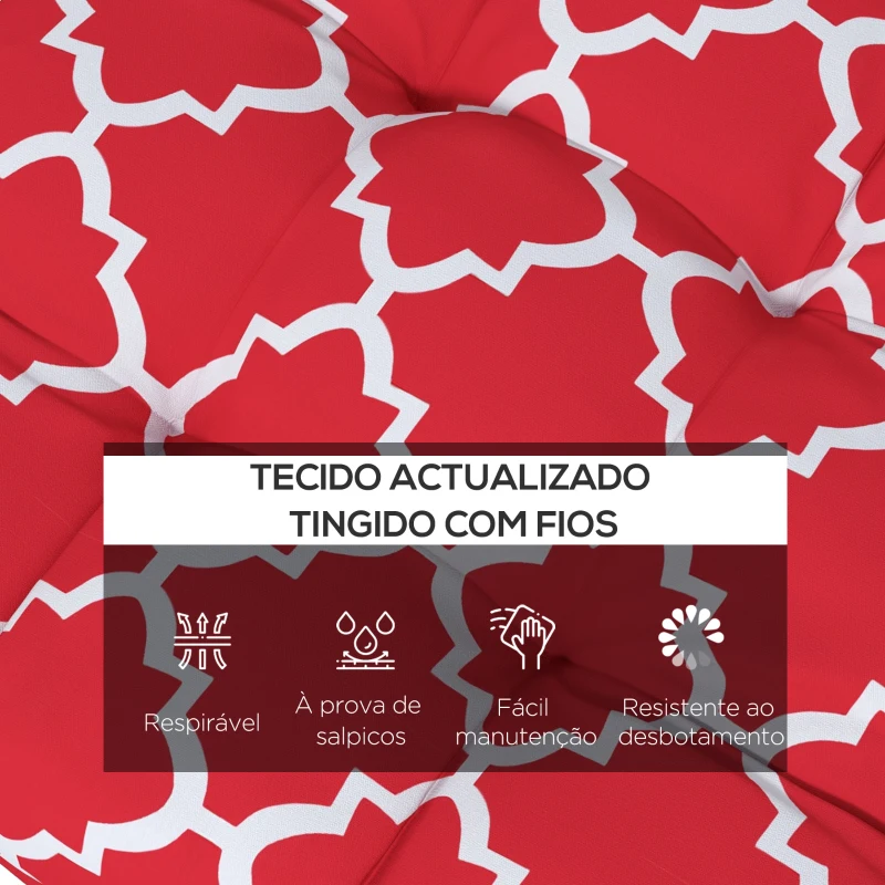 Outsunny Conjunto de 4 Almofadas para Cadeiras de Sala 48x48x7 cm Impermeáveis e Anti-UV com 2 Fitas de Fixação Vermelho