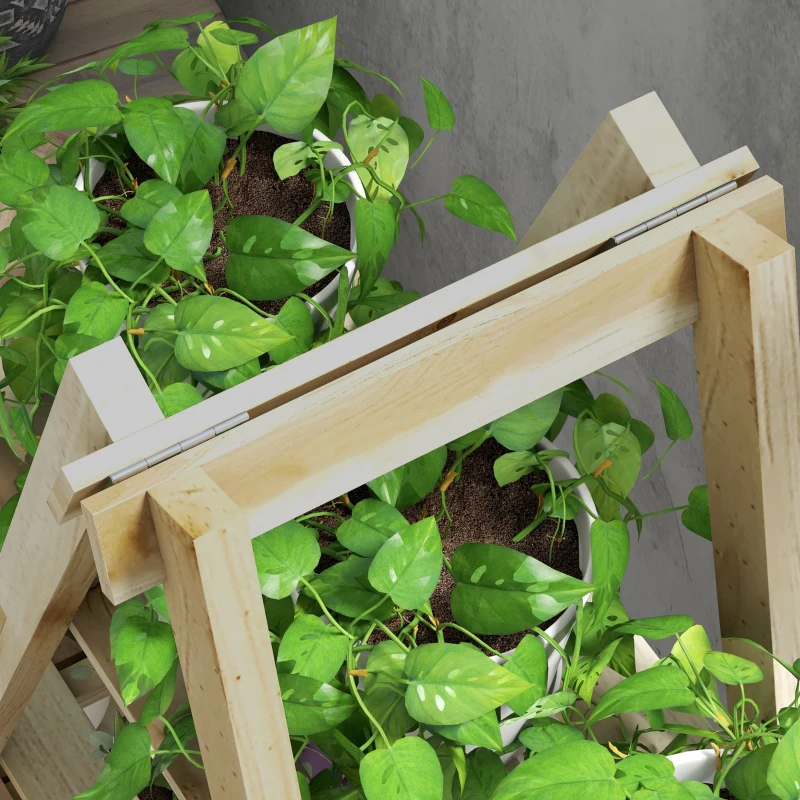 Outsunny Suporte de Madeira para Plantas Dobrável de 3 Níveis com Estrutura em Forma de A para Jardim Pátio 100x36x112 cm Natural