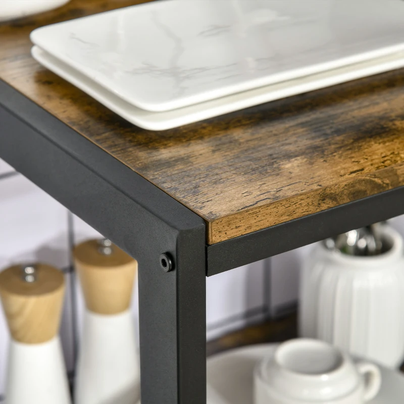 HOMCOM Mobile Cucina a 4 Livelli con Griglia e Ganci Portaoggetti, in Acciaio e Truciolato, 84.4x40x170 cm