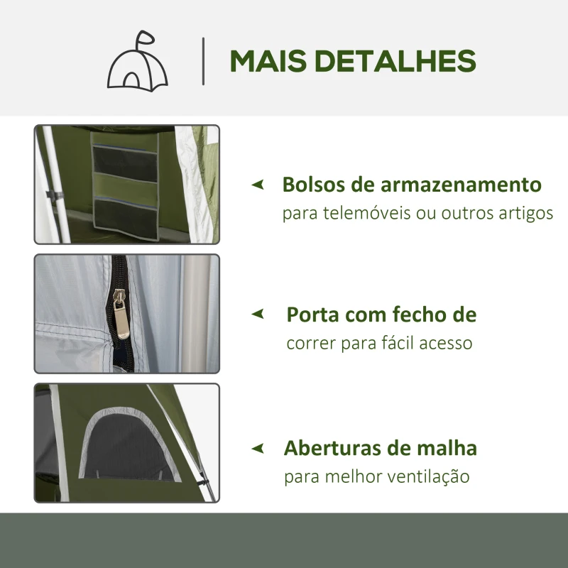 Outsunny Tenda de Campismo Familiar para 4-5 Pessoas com 2 Quartos 2 Bolsos e Janelas com Malha Impermeável 400x275x210 cm Verde