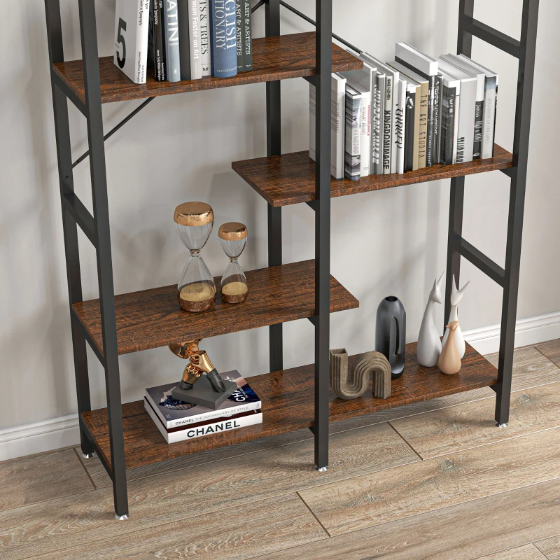 HOMCOM Grande Scaffale Libreria da Parete in Legno e Metallo Nero con 6 Ripiani, Stile Vintage Industriale, 100x30x182cm