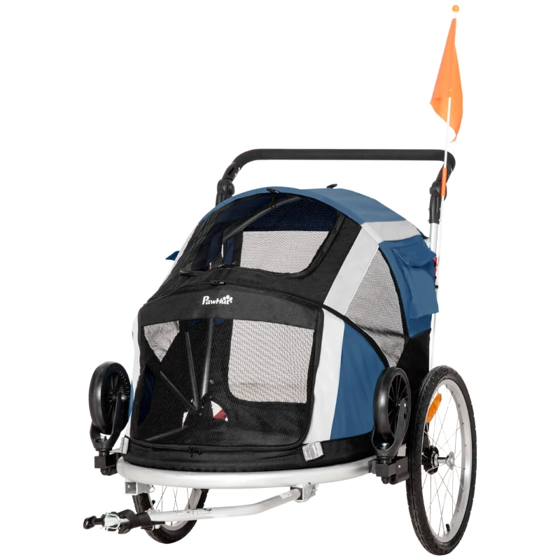 PawHut Remorque à vélo pour chien convertible jogger 2 en 1 pour animaux avec drapeau réflecteurs roues arrières gonflables aluminium