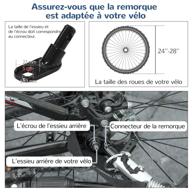 PawHut Remorque à vélo pour chien convertible jogger 2 en 1 pour animaux avec drapeau réflecteurs roues arrières gonflables aluminium