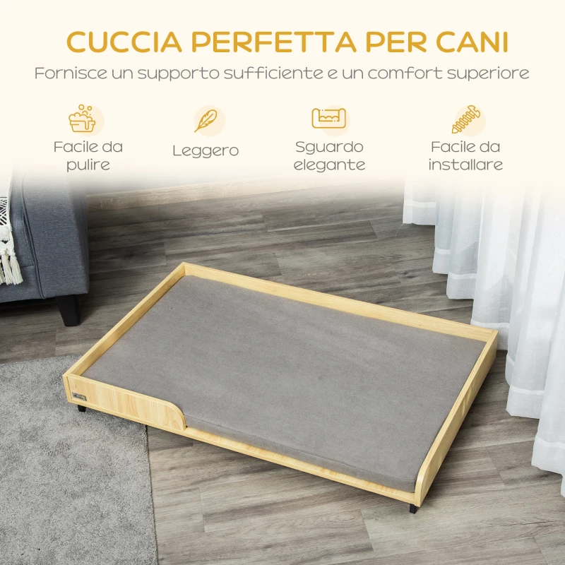 PawHut Cuccia per Cani Rialzata con Cuscino Removibile e Lavabile, in Truciolato e Acciaio, 110x70x15.5cm, Grigio