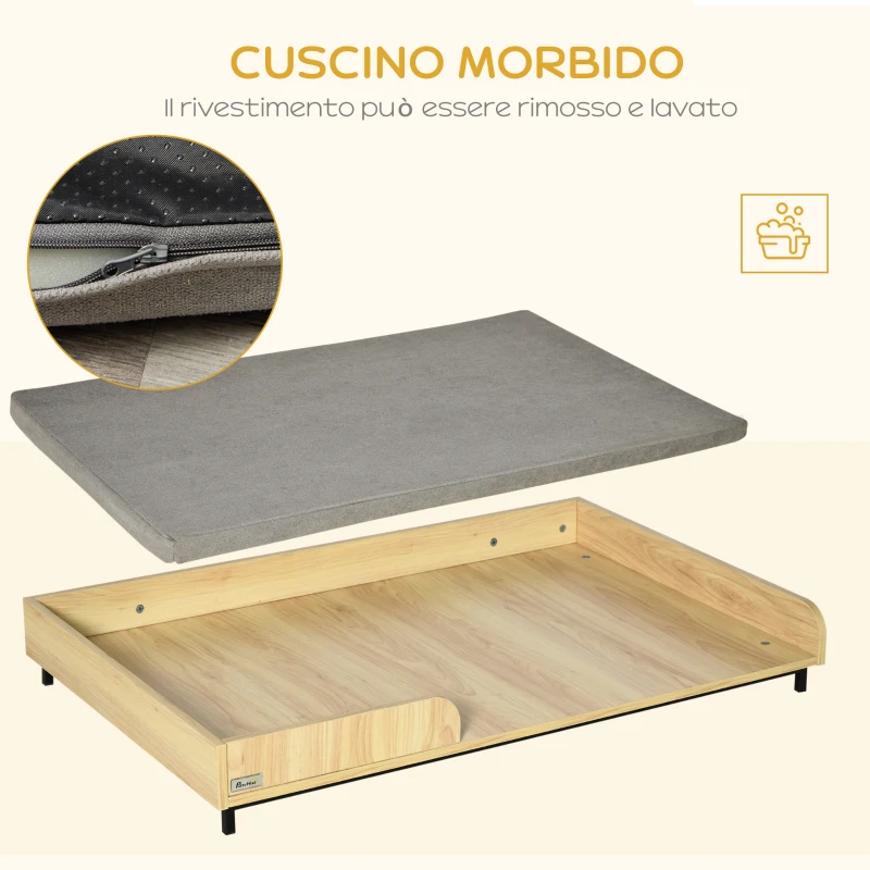 PawHut Cuccia per Cani Rialzata con Cuscino Removibile e Lavabile, in Truciolato e Acciaio, 110x70x15.5cm, Grigio