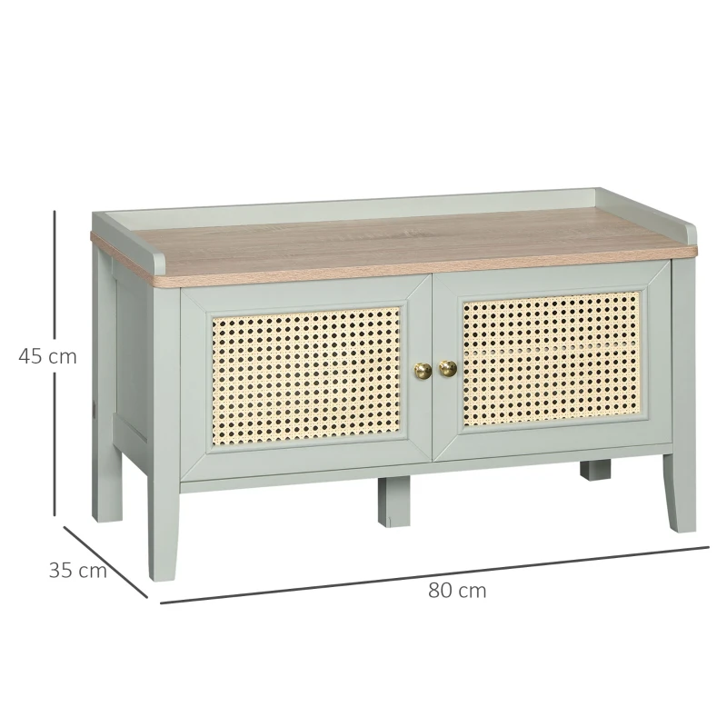 HOMCOM Banc à chaussures meuble de rangement avec étagère sur pieds 2 placards avec façades cannage poignée en alliage d'aluminium vert(m-3)