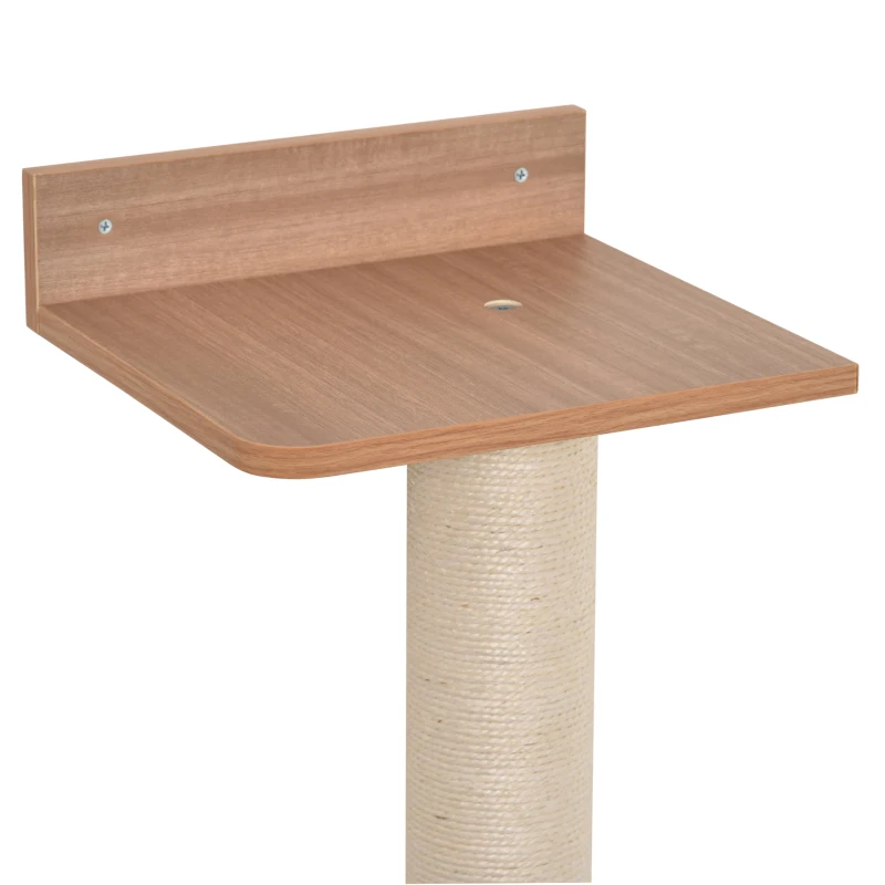 PawHut Kletterwand für Katzen Wandmontierter Katzenbaum Kratzbaum Katzenbretter für Wand Wandkratzbaum mit Katzenkratzmatte Kletterbaum Sisalsäulen Spanplatte Sisal Natürlich 30 x 27,5 x 63 cm