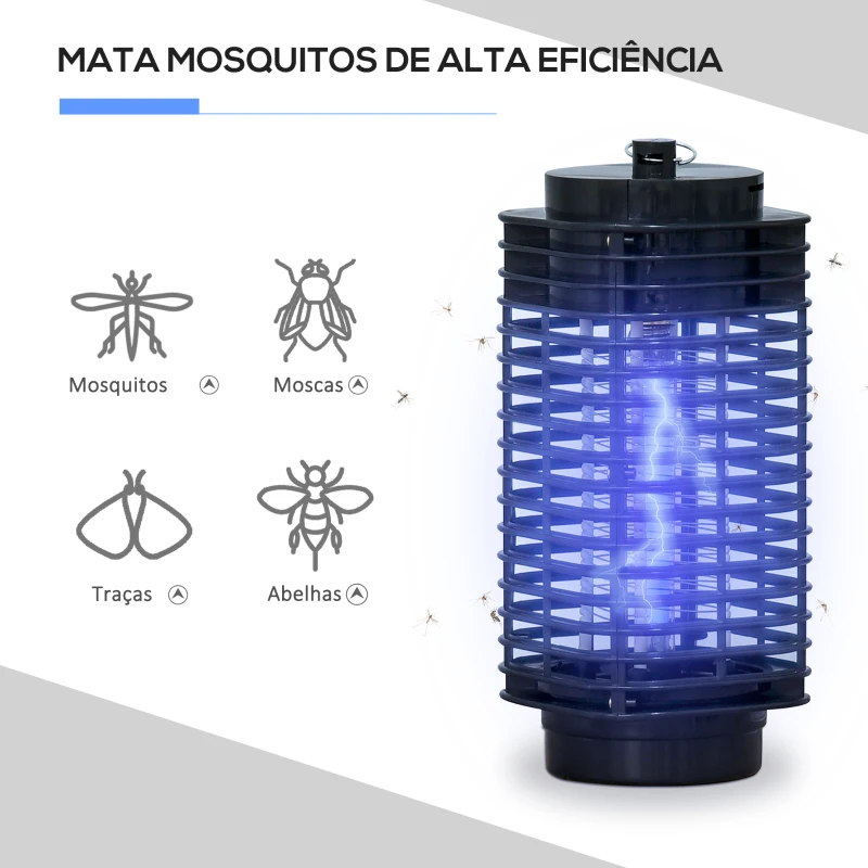 Outsunny Lâmpada Anti-Mosquitos Elétrica 30W Mata Mosquitos Elétrico Efeito UV 30 m² para Jardim Terraço Pátio 11x11x26 cm Preto