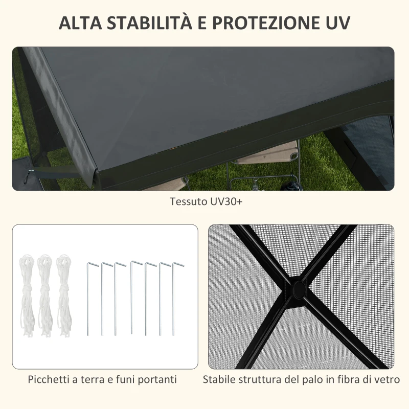 Outsunny Gazebo da Giardino 2x2.5 m Pieghevole con Tende e Zanzariere, Borsa di Trasporto, Nero