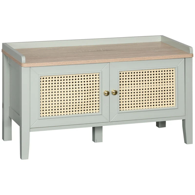 HOMCOM Banc à chaussures meuble de rangement avec étagère sur pieds 2 placards avec façades cannage poignée en alliage d'aluminium vert(m-10)