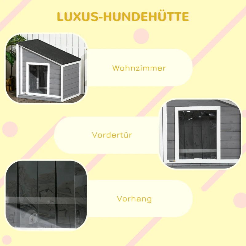 PawHut hondenhok, dennenhout, hondenhok, huisje voor kleine dieren met asfaltdak, buiten(m-7)