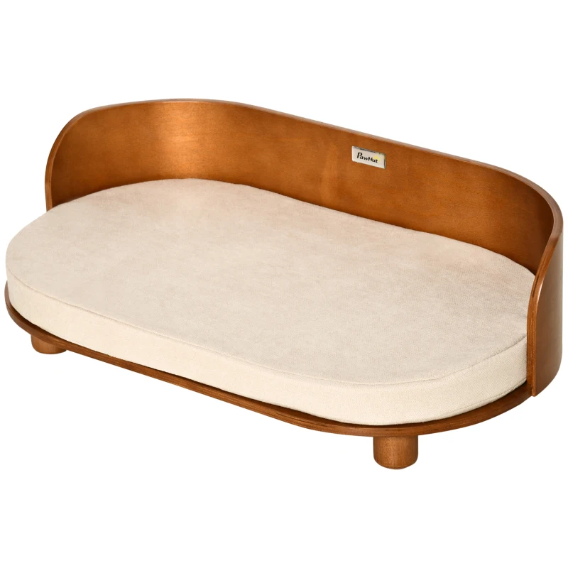 PawHut Haustiersofa Hundesofa mit Kissen Erhöhtes Katzensofa Hundecouch Hundebett mit Kissen Indoor weich Mehrschichtenplatte Braun+Cremeweiß 71 x 42,5 x 23 cm
