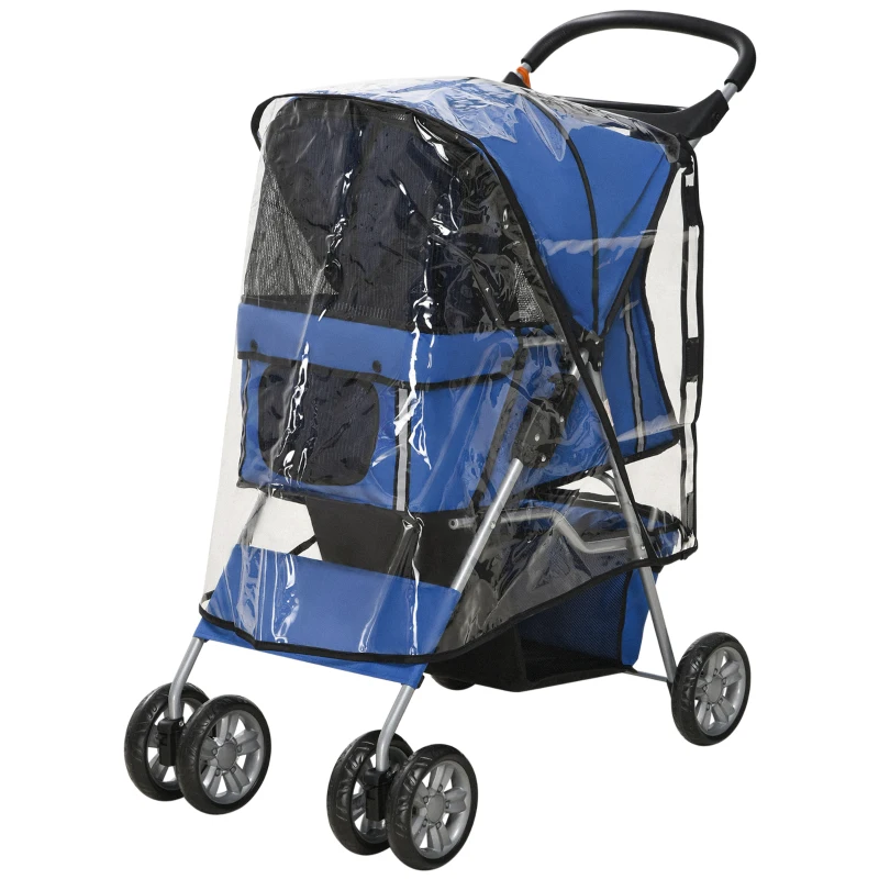 PawHut Hundebuggy Hundewagen bis 10 kg Klappbar Regenschutz Bodenkorb 2 Becherhalter 75 cm x 45 cm x 97 cm, Blau