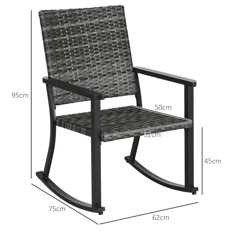 Outsunny Fotel bujany zewnętrzny, imitacja rattanu, stal nierdzewna, 62 x 75 x 95 cm, Szary/Czarny