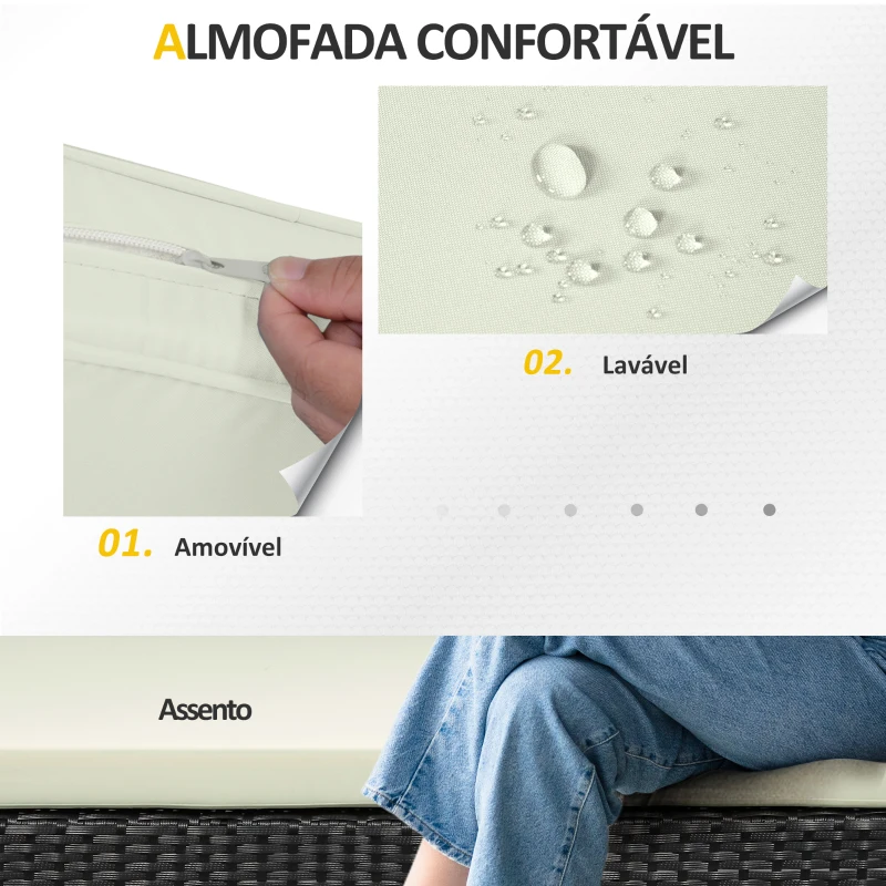 Outsunny Conjunto de Jardim de Vime Sintético de 4 Peças com 2 Poltronas 1 Sofá Duplo 1 Mesa de Centro e Almofadas Preto e Creme