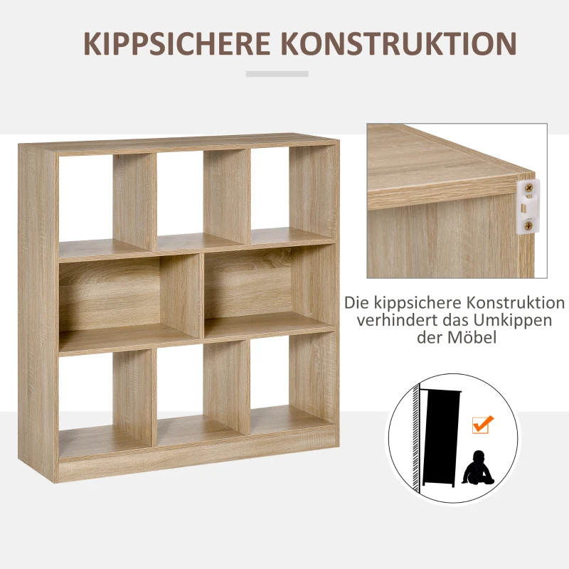 HOMCOM Półka na książki Regalna Półka stojąca, 8 półek, 97,5 x 30 x 100 cm, Wykończenie dębowe