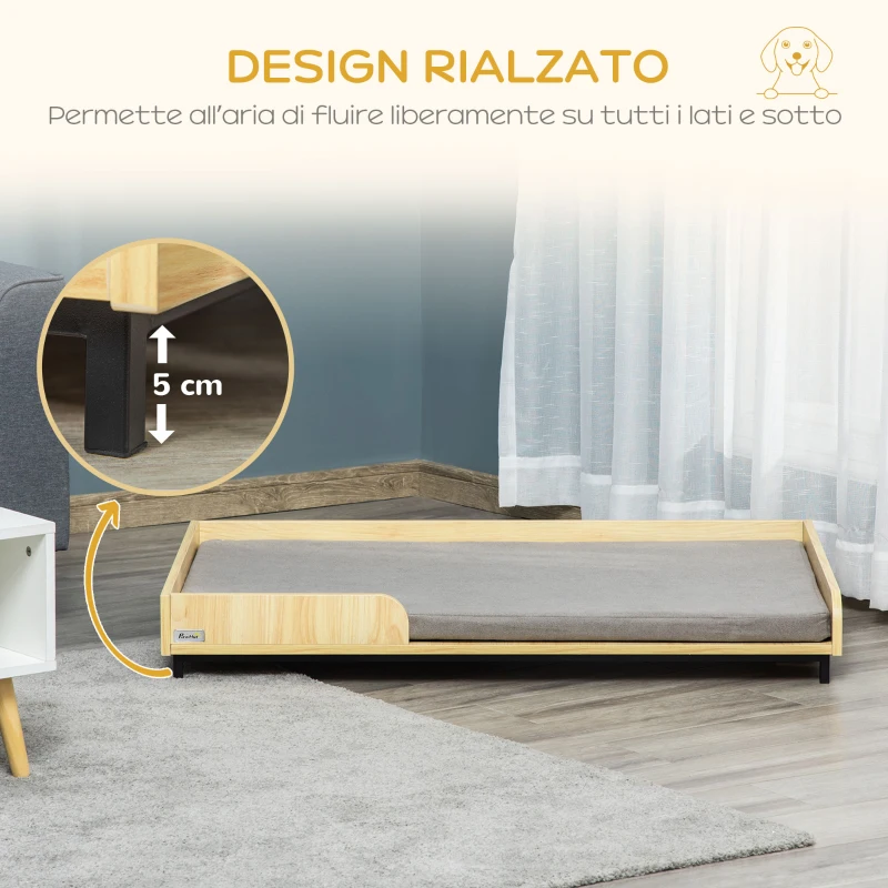 PawHut Cuccia per Cani Rialzata con Cuscino Removibile e Lavabile, in Truciolato e Acciaio, 110x70x15.5cm, Grigio