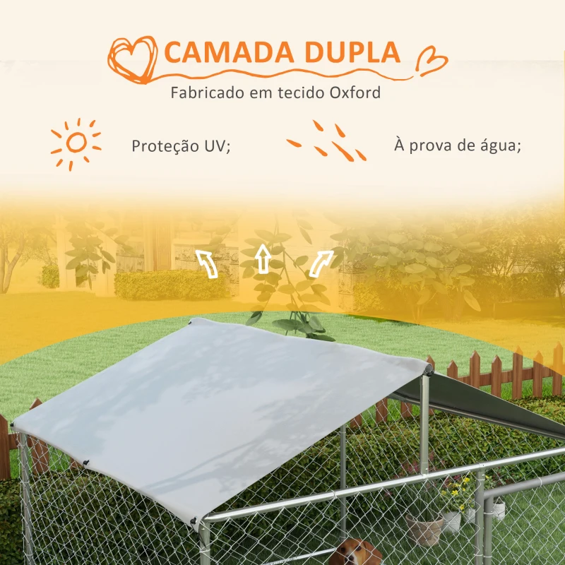 PawHut Canil de Exterior para Cães Médios Gaiola para Cães com Fechadura Toldo Impermeável e Anti-UV 200x200x150 cm Prata