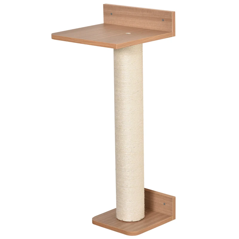 PawHut Kletterwand für Katzen Wandmontierter Katzenbaum Kratzbaum Katzenbretter für Wand Wandkratzbaum mit Katzenkratzmatte Kletterbaum Sisalsäulen Spanplatte Sisal Natürlich 30 x 27,5 x 63 cm