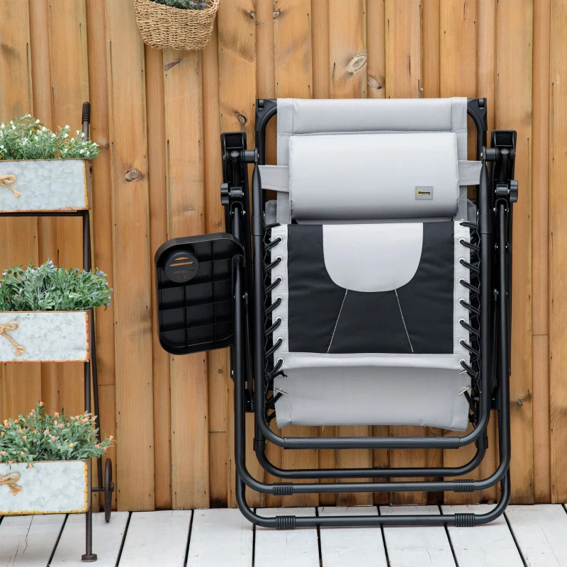 Outsunny Zero Gravity Lounger Chair, Folding Reclining Patio Chair with Shade Cover, Cup Holder, Soft Cushion and Headrest for Poolside, Camping, Grey