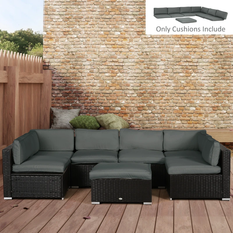 Outsunny Replacement Cushions for Rattan Furniture - 14 Piece Outdoor Seat Cushion Pad Set for Patio Conversation Set, Includes 7 Seat Cushions and 7 Back Cushions, Grey