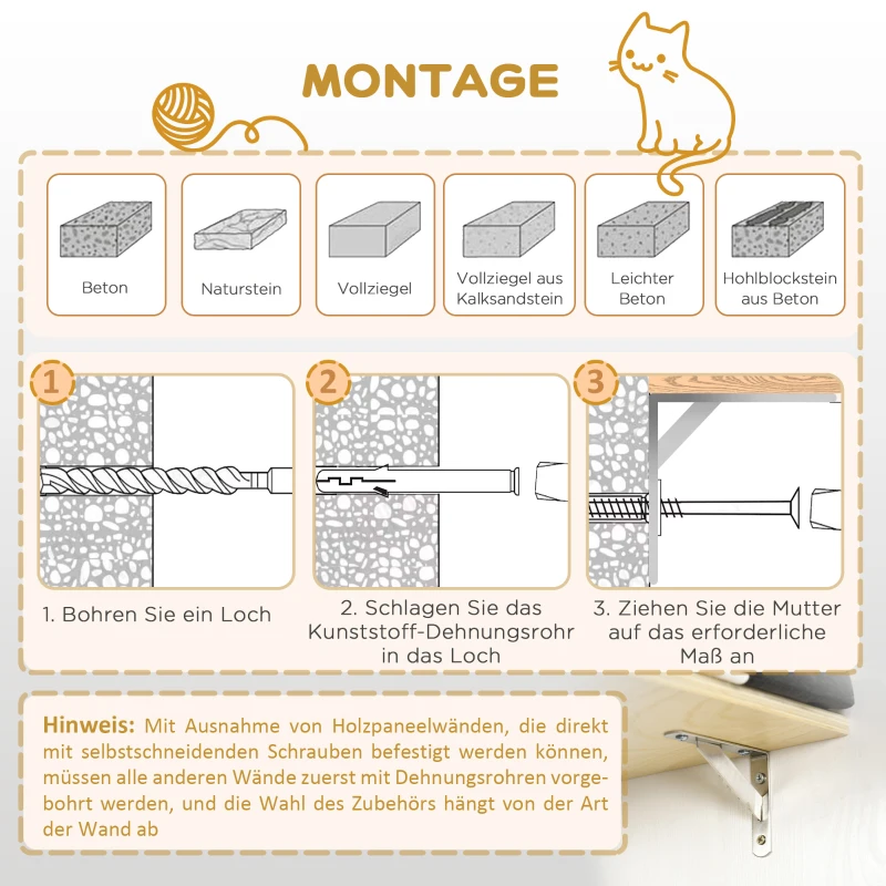 PawHut Kletterwand für Katzen, 2 Liegeflächen, 1 Katzenhöhle, abnehmbare Bezüge 59 cm x 30 cm x 27,5 cm, Natur + Schwarz