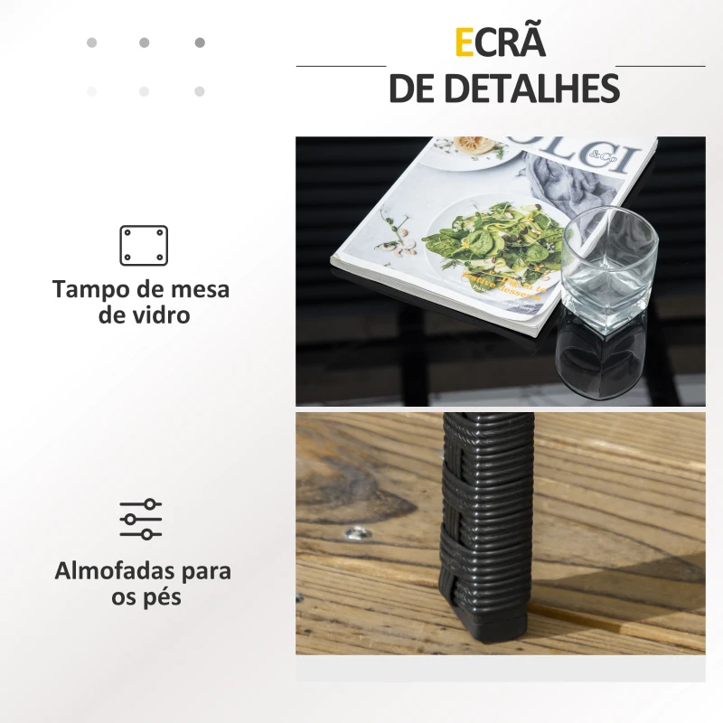 Outsunny Conjunto de Jardim de Vime Sintético de 4 Peças com 2 Poltronas 1 Sofá Duplo 1 Mesa de Centro e Almofadas Preto e Creme