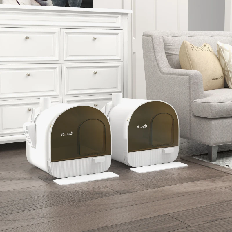 PawHut Lot de 2 bacs à litière pour chat maison de toilette porte battante, pelle et filtre inclus dim. 43L x 44l x 47H cm