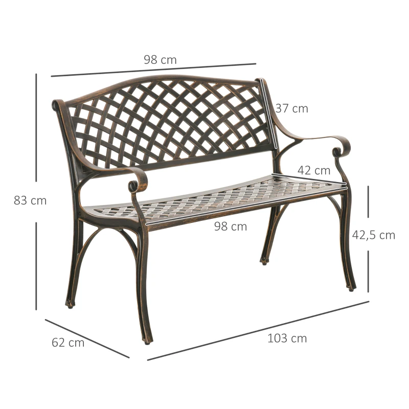 Outsunny Cast Aluminium Outdoor Garden Bench 2 Seater Antique Patio Loveseat, Bronze