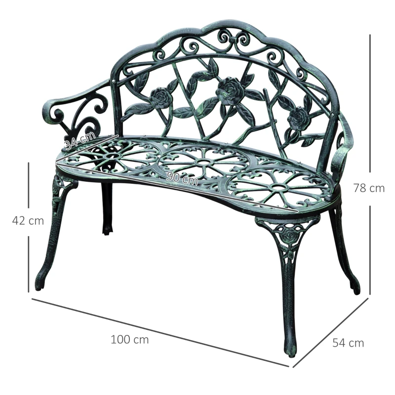 Outsunny Cast Aluminum Garden Bench-Antique Green