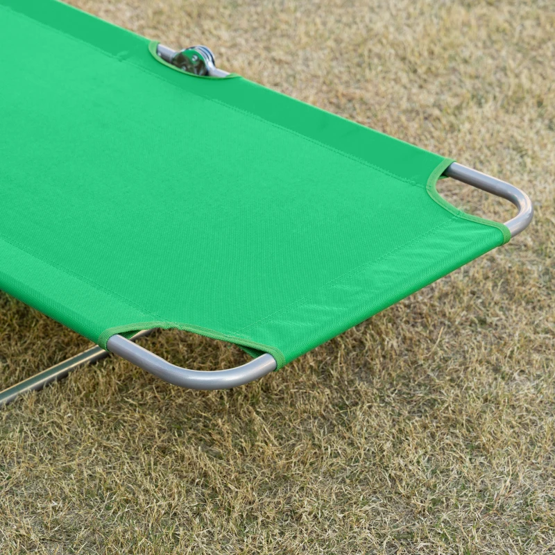 Outsunny Foldable Sun Lounger with Reading Hole, Portable Sun Lounger with 5 Level Adjustable Backrest, Reclining Lounge Chair with Side Pocket, Headrest Pillow, Green