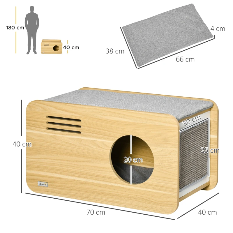 PawHut Maison pour chat niche pour chat forme de boite poste de radio avec 2 coussins - 70 x 40 x 40 cm