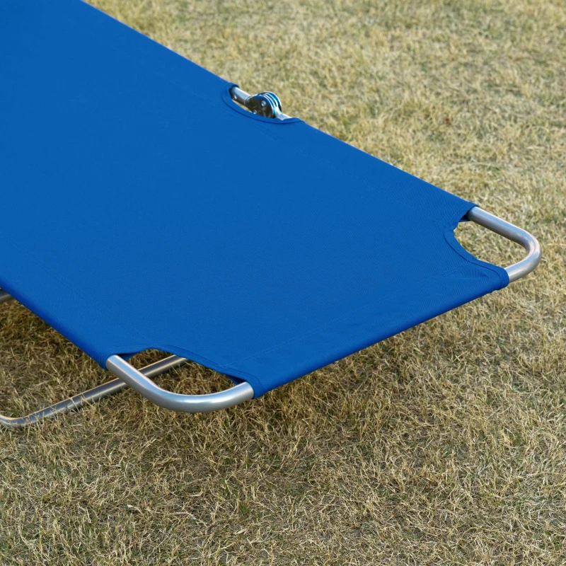 Outsunny Foldable Sun Lounger with Reading Hole, Portable Sun Lounger with 5 Level Adjustable Backrest, Reclining Lounge Chair with Side Pocket, Headrest Pillow, Blue