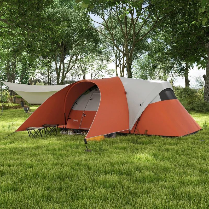 Outsunny 3000mm Waterproof Camping Tent for 5-6 Man, Family Tent with Porch and Sewn in Groundsheet, Portable with Bag, Orange