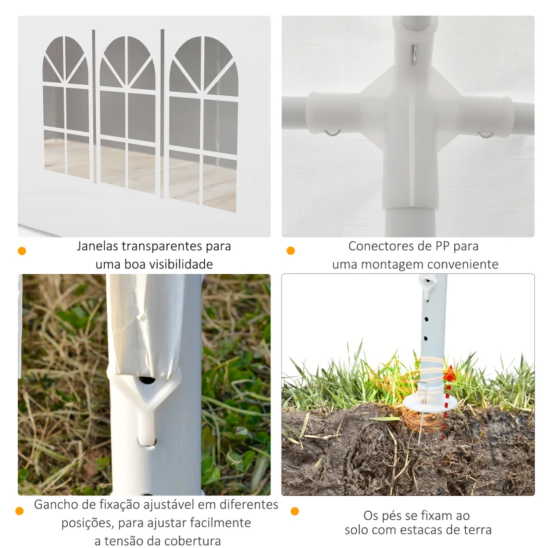 Outsunny Tenda de Jardim 583x293 cm Tenda para Festas com 4 Janelas 2 Portas com Fecho de Correr 6 Paredes Laterais  Branco